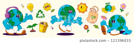 Planet Earth mascot with eco friendly symbols 121396833