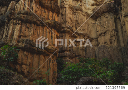 travel and people activity concept with mountain and rock in tropical forest travel and people activity concept with mountain and rock in tropical forest 121397369