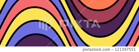 The composition of colorful wavy lines. Wavy background for textures, packaging, wallpapers, covers, banners and posters. A creative idea in a flat style The composition of colorful wavy lines. Wavy background for textures, packaging, wallpapers, covers, banners and posters. A creative idea in a flat style 121397551