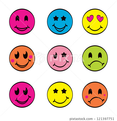Hand drawn retro smiley emoji illustration Hand drawn retro smiley emoji illustration 121397751