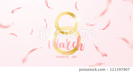 Women's Day poster or banner 8 March. Promotional and shopping template design for love and women's day concept. Women's Day poster or banner 8 March. Promotional and shopping template design for love and women's day concept. 121397907