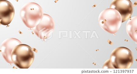 Beautiful banner illustration vector template, 3d golden balloon design background Beautiful banner illustration vector template, 3d golden balloon design background 121397937