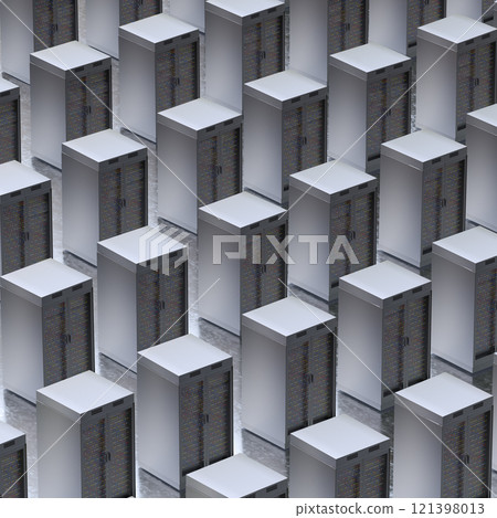 Server room. Server data center. Backup, mining, hosting, mainframe, farm and computer rack with storage information. 3d rendering 121398013