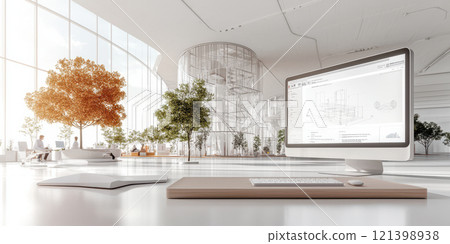 modern coworking space with professionals collaborating and engaging 121398938