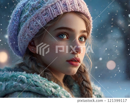 beautiful young woman in winter clothes 121399117