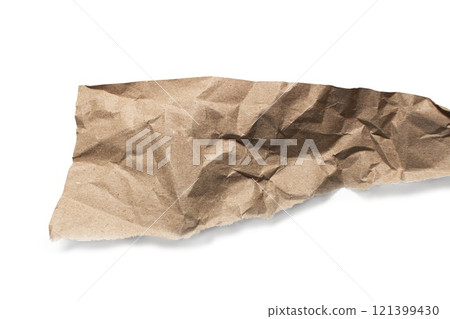 Texture of crumpled craft paper. Crumpled torn recycled background. 121399430