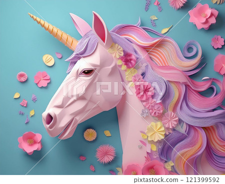 colorful unicorn for valentines day. unicorn on colorful background. AI Generated. 121399592