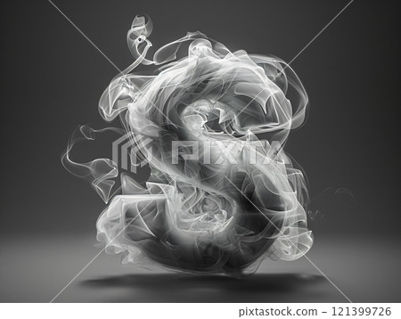Letter S in the shape of smoke. Smoke effect gray alphabet. AI Generated. 121399726