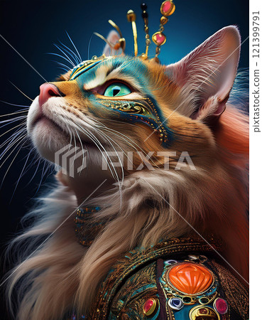 Majestic Cat Portrait with beautiful elegant and colorful. AI Generated. 121399791