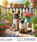 French bulldog and cat staring at the camera 121399900