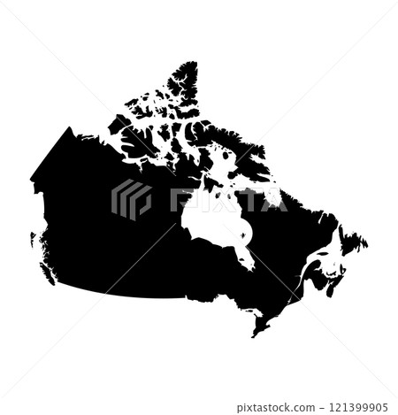 Canada high detailed vector representation of country silhouette in solid black on white background. For educational, decorative, or informational use showcasing the national outline. 121399905