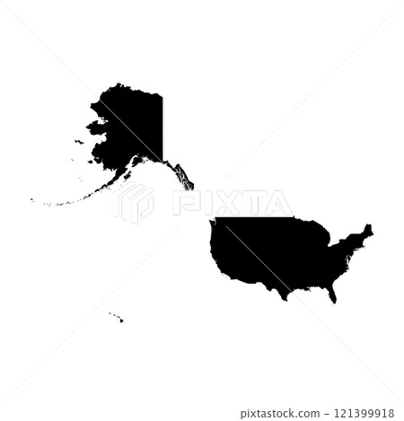 United States of America high detailed vector representation of country silhouette in solid black on white background. For educational, decorative, or informational use showcasing the national outline 121399918