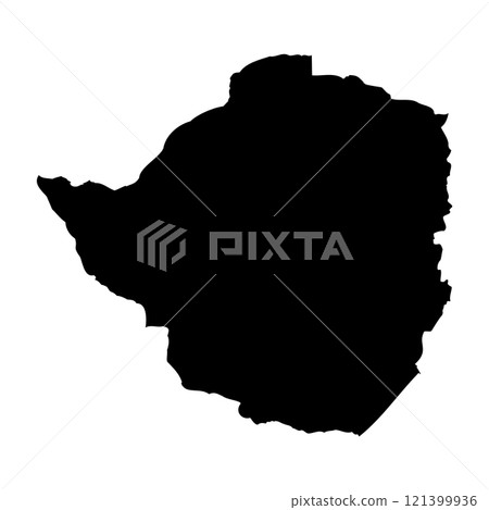 Zimbabwe high detailed vector representation of country silhouette in solid black on white background. For educational, decorative, or informational use showcasing the national outline. 121399936