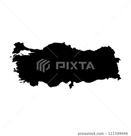 Turkey high detailed vector representation of country silhouette in solid black on white background. For educational, decorative, or informational use showcasing the national outline. Turkey high detailed vector representation of country silhouette in solid black on white background. For educational, decorative, or informational use showcasing the national outline. 121399946