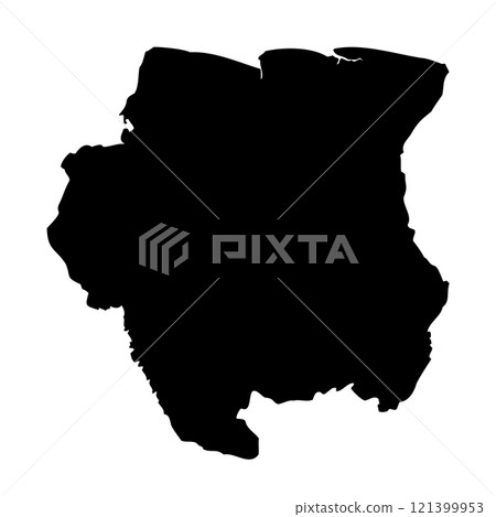 Suriname high detailed vector representation of country silhouette in solid black on white background. For educational, decorative, or informational use showcasing the national outline. Suriname high detailed vector representation of country silhouette in solid black on white background. For educational, decorative, or informational use showcasing the national outline. 121399953