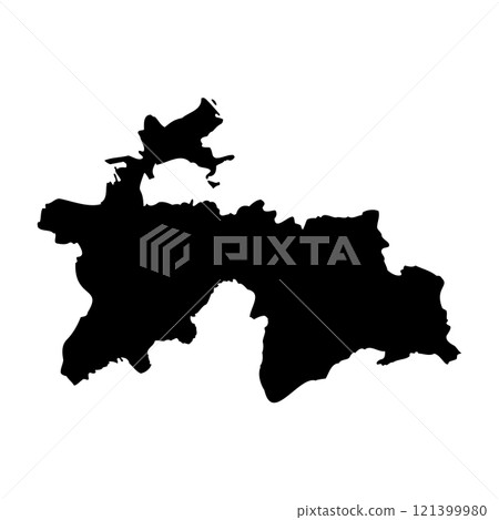 Tajikistan high detailed vector representation of country silhouette in solid black on white background. For educational, decorative, or informational use showcasing the national outline. Tajikistan high detailed vector representation of country silhouette in solid black on white background. For educational, decorative, or informational use showcasing the national outline. 121399980