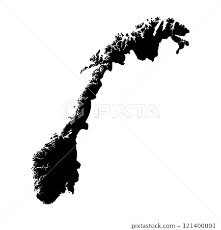 Norway high detailed vector representation of country silhouette in solid black on white background. For educational, decorative, or informational use showcasing the national outline. 121400001