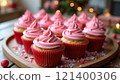 Pink frosted cupcakes for Valentines Day celebration 121400306