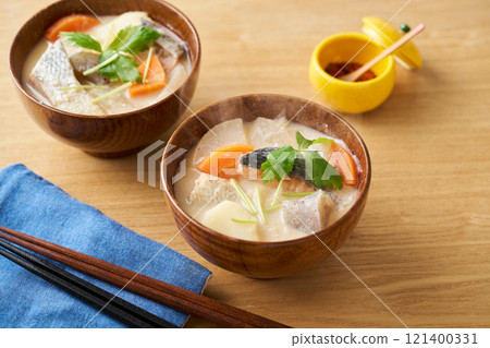 A soup with lots of ingredients 121400331