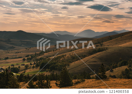 Zlatibor Mountain Panoramic Landscape in Sunrise 121400358
