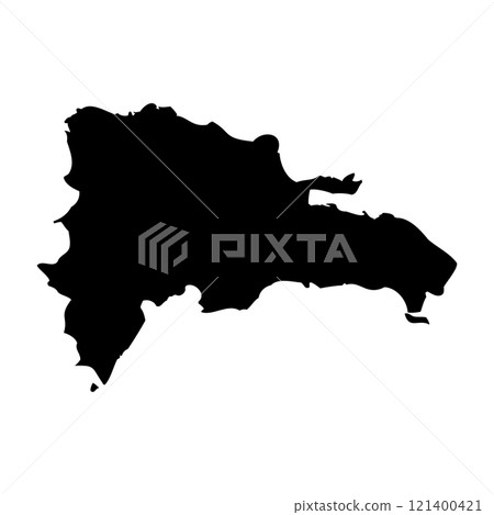 Dominican Republic high detailed vector representation of country silhouette in solid black on white background. For educational, decorative, or informational use showcasing the national outline. Dominican Republic high detailed vector representation of country silhouette in solid black on white background. For educational, decorative, or informational use showcasing the national outline. 121400421