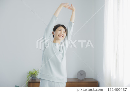 Woman waking up in the morning 121400487