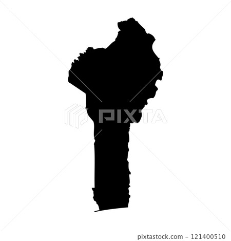 Benin high detailed vector representation of country silhouette in solid black on white background. For educational, decorative, or informational use showcasing the national outline. Benin high detailed vector representation of country silhouette in solid black on white background. For educational, decorative, or informational use showcasing the national outline. 121400510