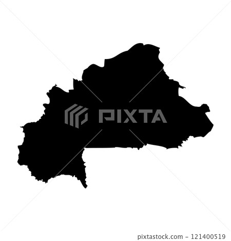 Burkina Faso high detailed vector representation of country silhouette in solid black on white background. For educational, decorative, or informational use showcasing the national outline. Burkina Faso high detailed vector representation of country silhouette in solid black on white background. For educational, decorative, or informational use showcasing the national outline. 121400519