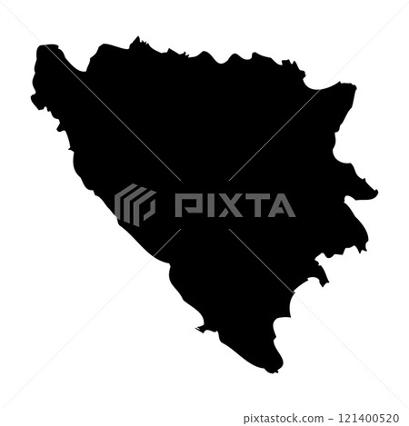 Bosnia and Herzegovina high detailed vector representation of country silhouette in solid black on white background. For educational, decorative, or informational use showcasing the national outline. Bosnia and Herzegovina high detailed vector representation of country silhouette in solid black on white background. For educational, decorative, or informational use showcasing the national outline. 121400520