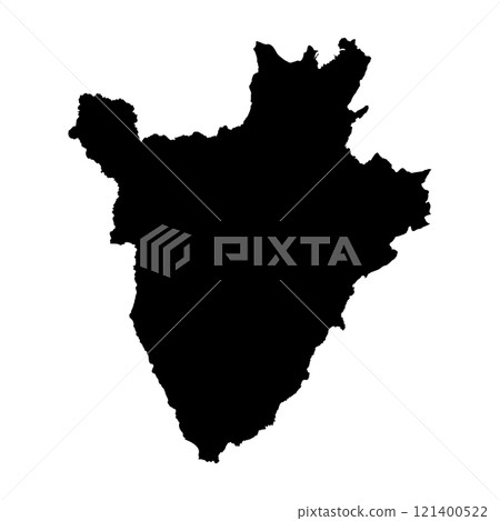 Burundi high detailed vector representation of country silhouette in solid black on white background. For educational, decorative, or informational use showcasing the national outline. 121400522