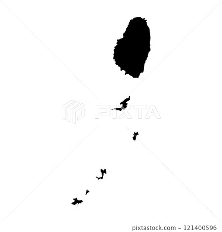 Saint Vincent and the Grenadines high detailed vector representation of country silhouette in solid black on white background. For educational, decorative, or informational use showcasing the national 121400596