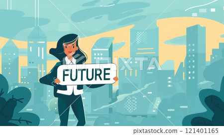business woman with future sign minimalistic illustration 121401165