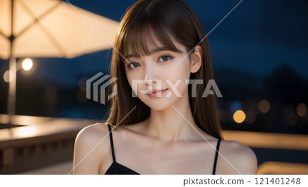 A girl from Minato Ward smiling gently in the city at night A girl from Minato Ward smiling gently in the city at night 121401248