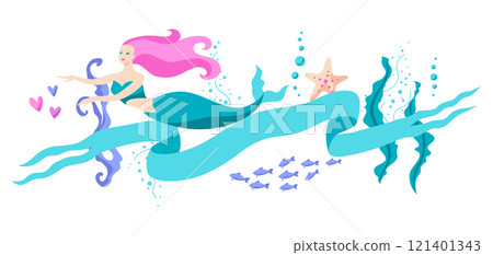Background with mermaid. Image of underwater wonder or fabulous creation. 121401343