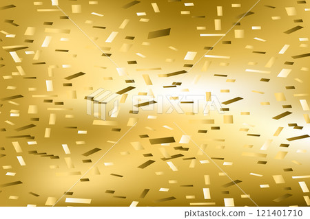 Falling confetti on blurred gradient golden abstract background vector illustration. Holographic yellow trendy graphic design for greeting card banner poster event celebration flyer party invitation 121401710