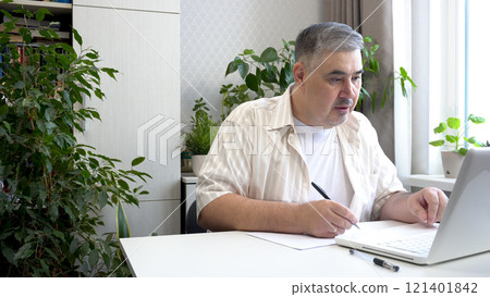 Man Learning Online with Computer 121401842