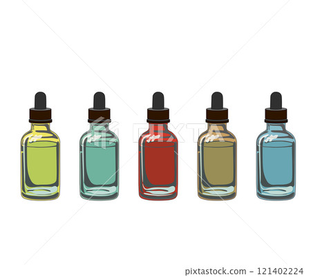 裝滿油的彩色遮光瓶 裝滿油的彩色遮光瓶 121402224