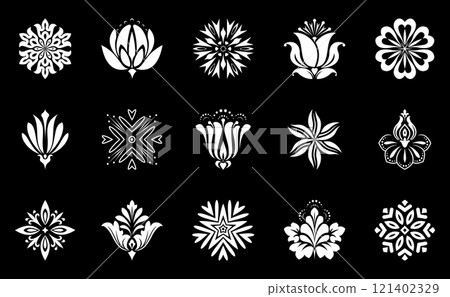 Flower icons set. Isolated elements for design. Vector graphics. Flower icons set. Isolated elements for design. Vector graphics. 121402329