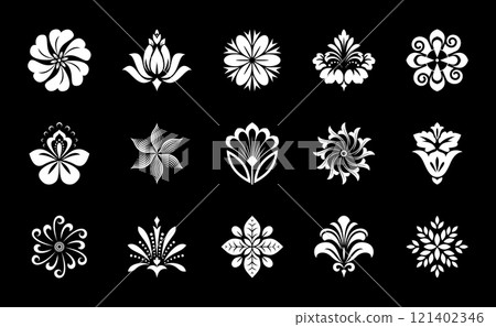 Flower icons set. Isolated elements for design. Vector graphics. 121402346
