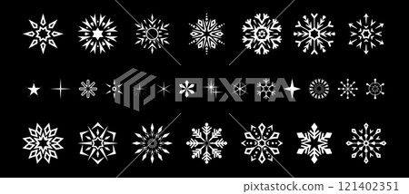 Snowflakes icon collection. Graphic modern black and white ornament Snowflakes icon collection. Graphic modern black and white ornament 121402351