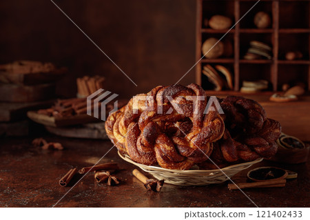 Homemade pretzel with cinnamon and sugar. 121402433