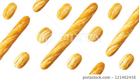 Baguettes and French buns isolated on white. Baguettes and French buns isolated on white. 121402438