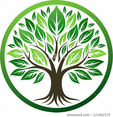Green Leaves and Deep Roots Encircling a Circular Design 121402575