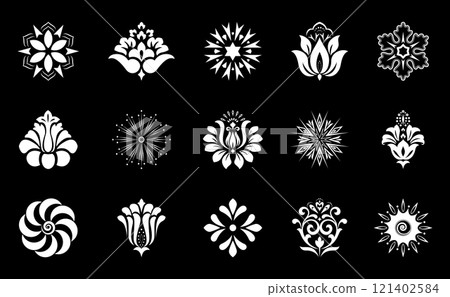 Flower icons set. Isolated elements for design. Vector graphics. Flower icons set. Isolated elements for design. Vector graphics. 121402584