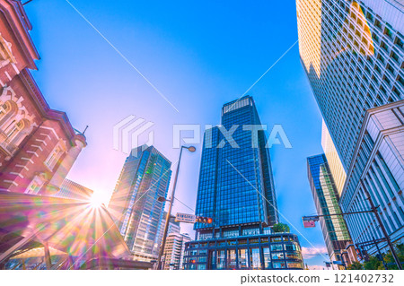 Tokyo cityscape in Japan, end of the year. Tokyo Station Marunouchi North Exit. (Even though it was a holiday, there were a lot of people there.) In the background are the office buildings of Marunouchi. 121402732