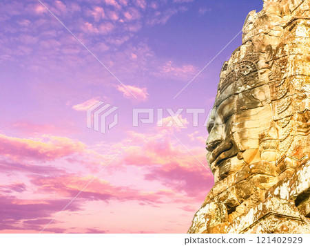 The face of the Temple of Bayon Nakhon Thom, Angkor, Siem Reap, Cambodia The face of the Temple of Bayon Nakhon Thom, Angkor, Siem Reap, Cambodia 121402929