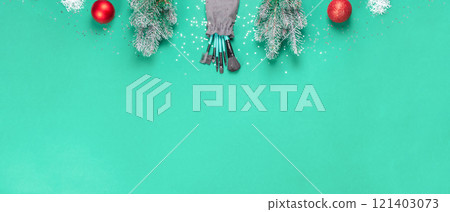 Christmas banner, make-up, gift for make-up artist. Brushes, Christmas decorations. 121403073