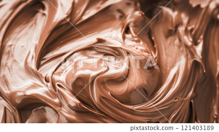 Delicious melted chocolate cream swirling in a creamy texture background 121403189