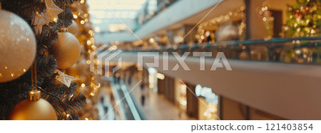 Christmas decorations hanging in a shopping mall during holidays season 121403854