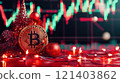 Bitcoin cryptocurrency shines during christmas with stock market charts displayed on screen 121403862